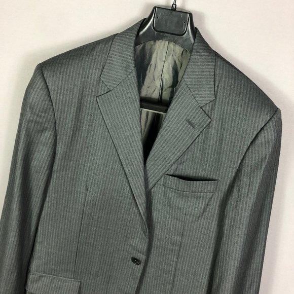 Hickey Freeman Gray Stripe Notch Lapel Wool Suit Jacket Size 48L - Picture 2 of 9